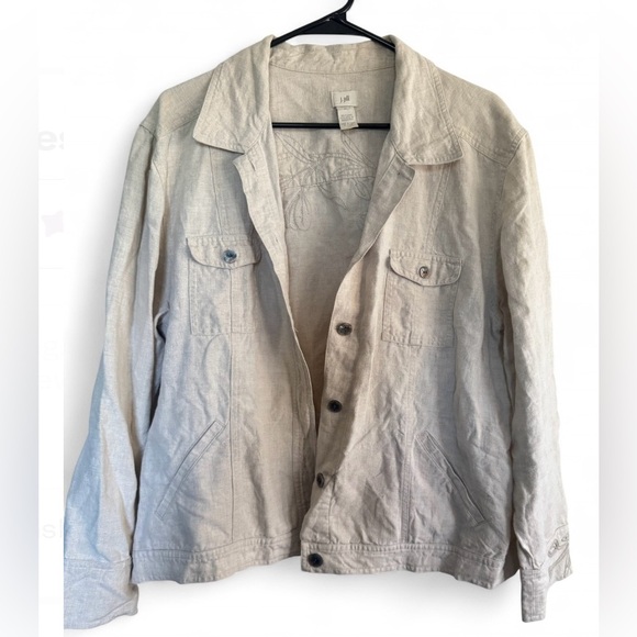 J. Jill Natural Beige Embroidered Linen Jacket xl - Picture 1 of 8